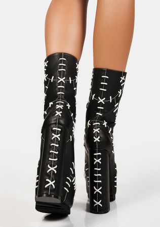 Trickz N' Treatz Faux Leather Patchwork Lace Up Boots - Black – Dolls Kill