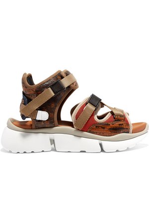 Chloé | Sonnie canvas, mesh and snake-effect leather sandals | NET-A-PORTER.COM