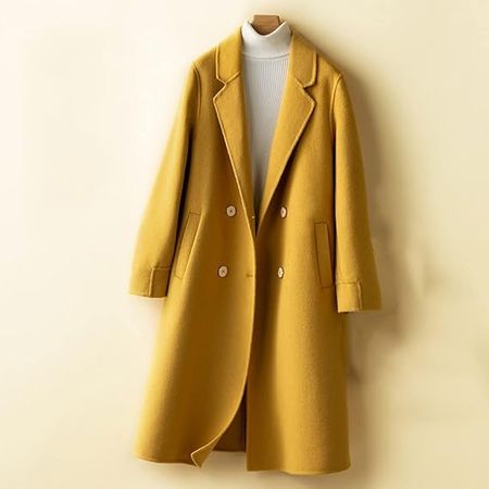 Amazon.com: LIUZH Autumn and Winter Wool Double-Sided Woolen Coat Medium-Length Suit Collar Show Thin Woolen Coat is Versatile (Color : Black, Size : Medium) : Clothing, Shoes & Jewelry