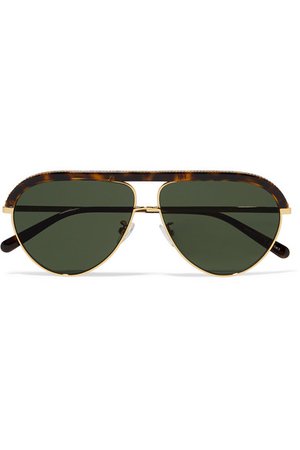 Stella McCartney | Chain-embellished aviator-style gold-tone and tortoiseshell bio-acetate sunglasses | NET-A-PORTER.COM