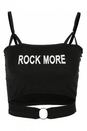 Chic ROCK MORE Letter Printed Spaghetti Straps Sleeveless Hollow Out Crop Cami - Beautifulhalo.com