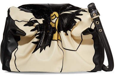 Garavani Bloomy Floral Leather And Snakeskin-effect Shoulder Bag - Black