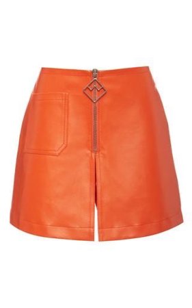 Bally Leather Skirt In Blaze Orange