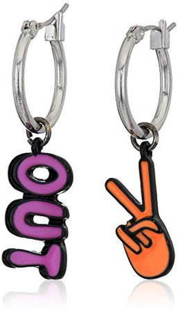 Betsey Johnson "PEACE OUT" Mismatch Drop Earrings, Neon Multi, One Size: Clothing