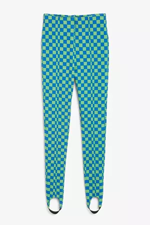 Stirrup leggings - Green and blue squares - Leggings - Monki WW