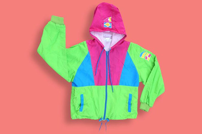 90s Green Blue Pink Fluo Windbreaker Vaporwave Club Kid Neon | Etsy