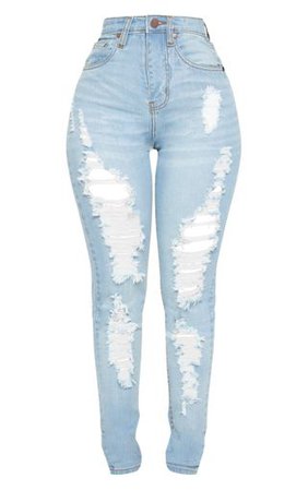 Shape Light Wash Rip Skinny Jeans | Curve | PrettyLittleThing