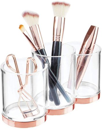 Amazon.com: mDesign Plastic Makeup Organizer Storage Cup with 3 Sections for Bathroom Vanity Countertops or Cabinet: Stores Makeup Brushes, Eye and Lip Pencils, Lipstick, Lip Gloss, Concealers - Clear/Rose Gold: Gateway