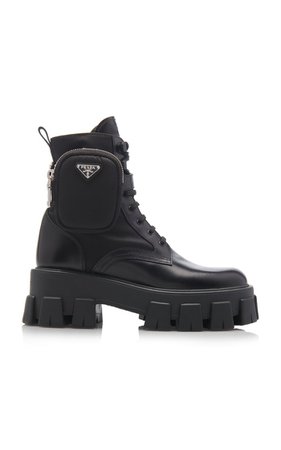 Pouch-Detailed Leather Lace-Up Boots By Prada | Moda Operandi