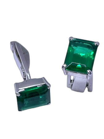925 Sterling Silver Cufflink With Emerald Quartz Stones. Gifts for him