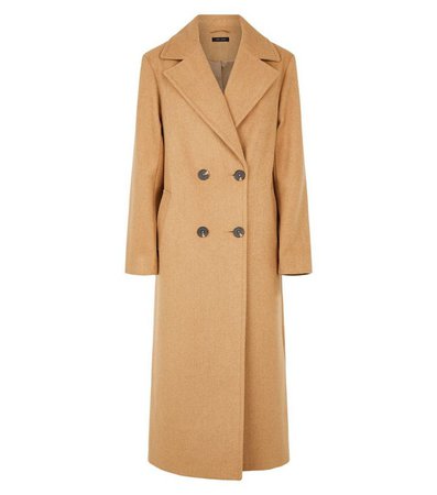 Camel Double Breasted Maxi Coat | New Look