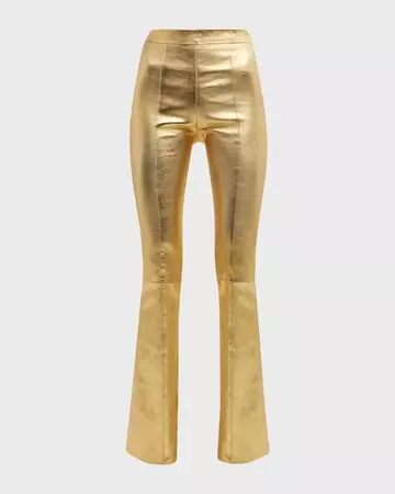 SPRWMN Metallic Golden Leather Flared-Leg Pants | Neiman Marcus