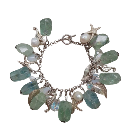 Women's Green Stone and Pearl Sea Themed Bracelet