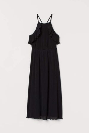Crinkled Dress with Flounces - Black
