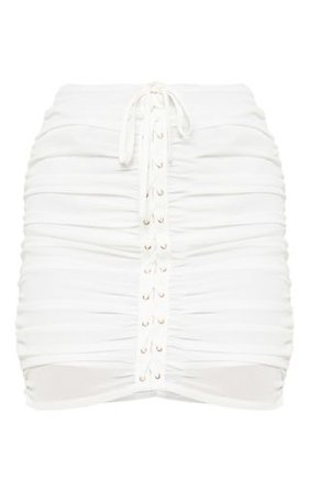 White Mesh Lace Up Detail Mini Skirt | Skirts | PrettyLittleThing