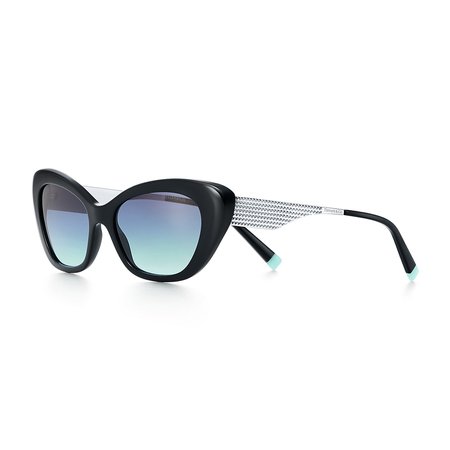 Diamond Point cat eye sunglasses in black acetate with silver-colored metal. | Tiffany & Co.