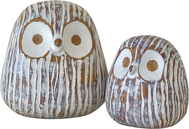 Amazon.com: Huey House Chubby Night Owl Decor Statue Sculpture, Bookshelf Decor Accents, Boxed Set of 2 Rustic Brown & White (3⅛ & 4⅓ inches) Decorative Resin Figurines : Home & Kitchen