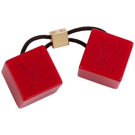 LOUIS VUITTON Burnt Red Elastic Gold LV Hair Cubes For Sale at 1stDibs