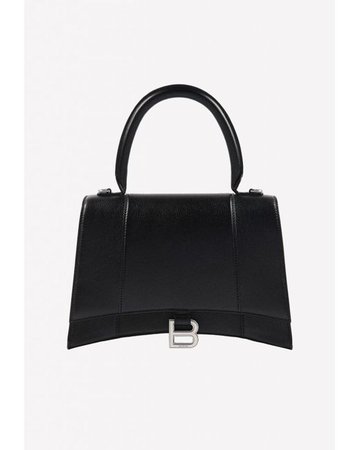 Balenciaga Leather Medium Hourglass Top Handle Grained Calfskin Bag in Black - Lyst