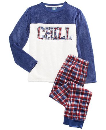 Max & Olivia Big Boys 2-Pc. Chill Pajama Set With Faux-Sherpa Trim & Reviews - Pajamas - Kids - Macy's