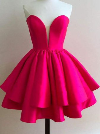 Hot Pink Short Homecoming Cocktail Prom Evening Dress