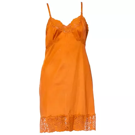 1960s Burnt Orange Nylon Tricot Jersey Lace Trimmed Slip Dress For Sale at 1stDibs | burnt orange slip dress