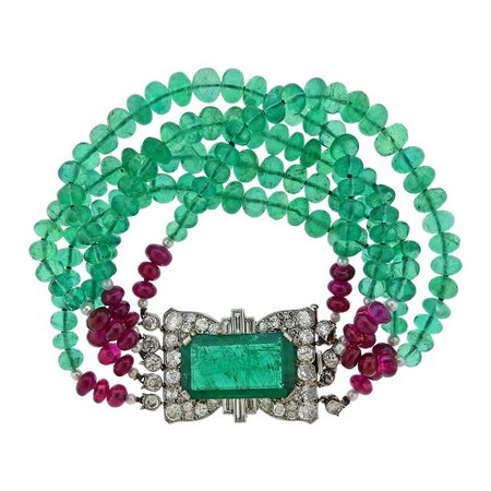 Cartier 10.50 Carat Emerald Ruby Diamond Platinum Bracelet For Sale at 1stDibs