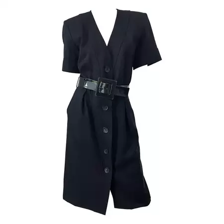 1980s Yves Saint Laurent Black Short Sleeve Large Size Belted Vintage 80s Dress For Sale at 1stDibs | 1980s dresses, vintage 80's dress, 80s dresss