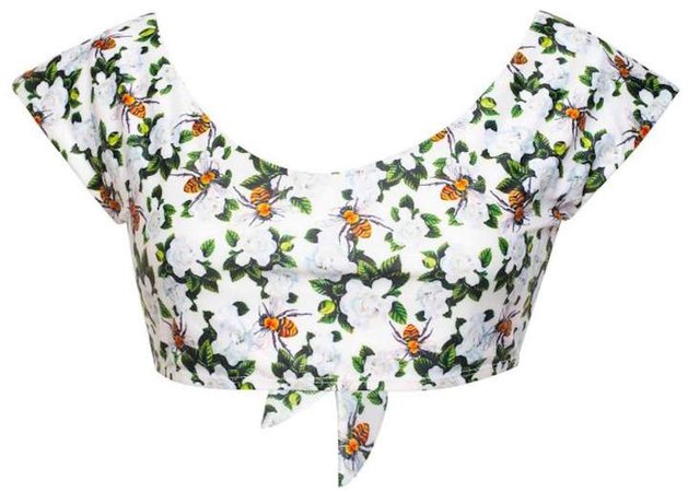 Seareinas Saint Peter Crop Bikini Top In Bee Floral Green & White Print With Adjustable Tie Back