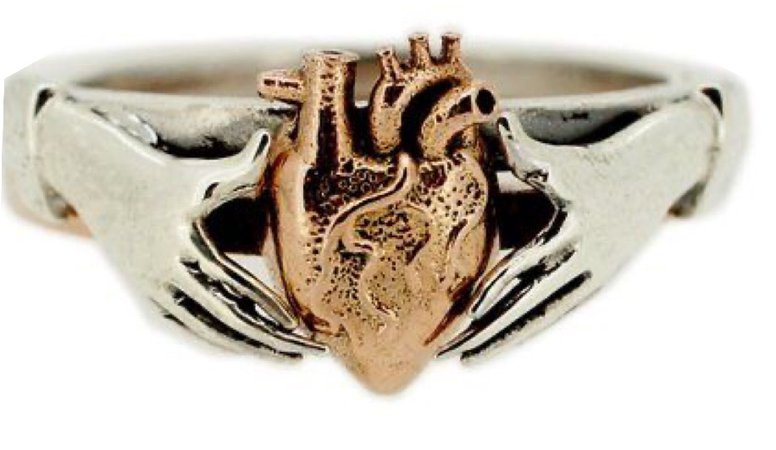 anatomical heart stacking claddagh ring in rose gold and sterling silver