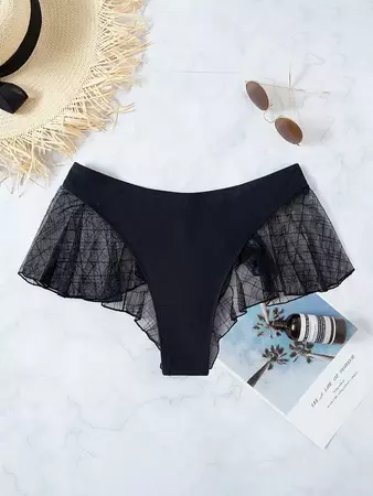 BOUDOIRCORE Plain Contrast Mesh Bikini Bottom | SHEIN USA