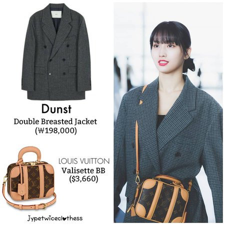 Louis Vuitton Twice's Fashion on Instagram: “MOMO GIMPO AIRPORT 191022  DUNST- Double Breasted Jacket (￦198,000) LOUIS VUITTON- Valisette BB  ($3,660) #twicefashion #twicestyle #twice…”