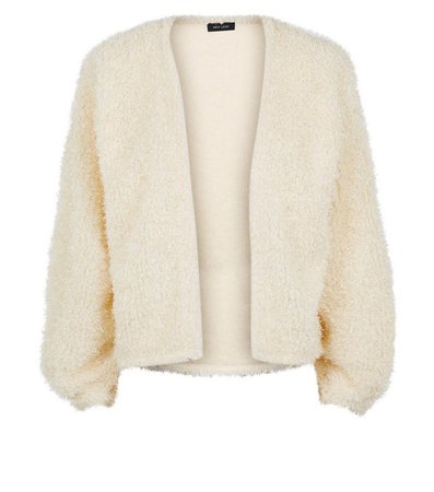 Off White Fluffy Fine Knit Cardigan | New Look