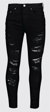 Black SUPER SKINNY JEANS WITH ALL OVER RIPS - BoohooMAN