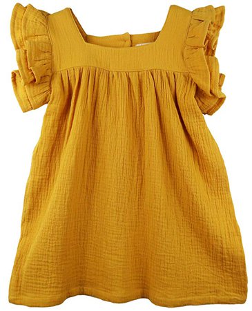 AmazonSmile: ContiKids Girls Dresses Frill Sleeve Fly Skirt Dress 5, Forte Mustard: Clothing