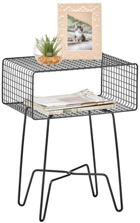 Amazon.com: mDesign Modern Farmhouse Side/End Table - Metal Grid Design - Open Storage Shelf Basket, Hairpin Legs - Sturdy Vintage, Rustic, Industrial Home Decor Accent Furniture for Living Room, Bedroom - Bronze: Kitchen & Dining