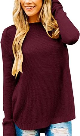 MEROKEETY Women's Long Sleeve Oversized Crew Neck Solid Color Knit Pullover Sweater Tops at Amazon Women’s Clothing store