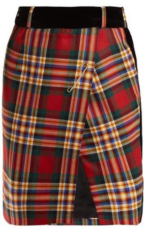 Tartan Wool Wrap Mini Skirt - Womens - Red Multi