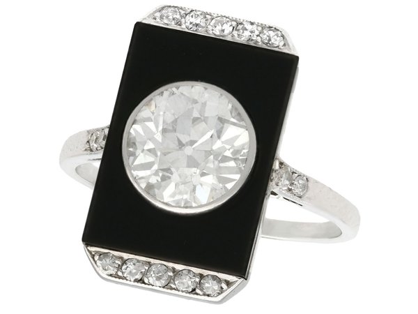 2.56 ct Diamond & Black Onyx, Platinum Dress Ring - Art Deco - Antique c.1920 - A6384 / LA190546 | LoveAntiques.com