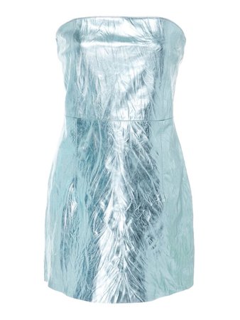 Light metallic blue strapless mini dress