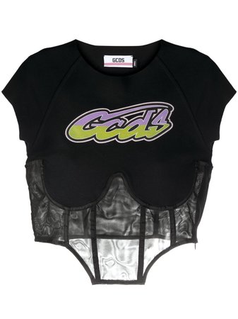 Gcds logo-print corset T-shirt black SS21W020030 - Farfetch