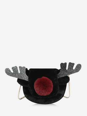 [26% OFF] 2020 Christmas Glitter Elk Faux Fur Crossbody Bag In BLACK | DressLily