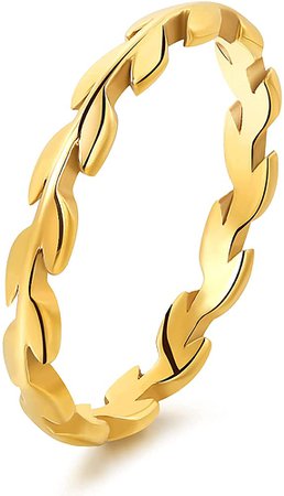 Amazon.com: BOBOLOVER 14K Gold Filled 2MM Vine Rings Slim Thin Finger Knuckle Stacking Bands for Women and Men Gold Leaf Leaves Olive Leaf Statement Ring (GOLD FILLED, 5): Clothing, Shoes & Jewelry