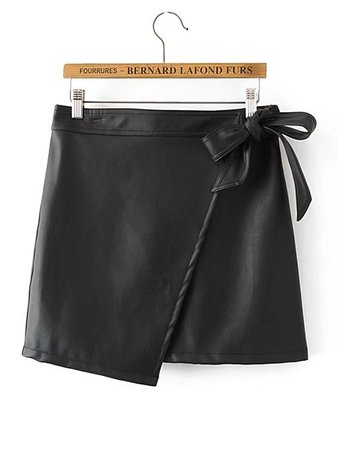 Self Tie Asymmetrical PU Skirt