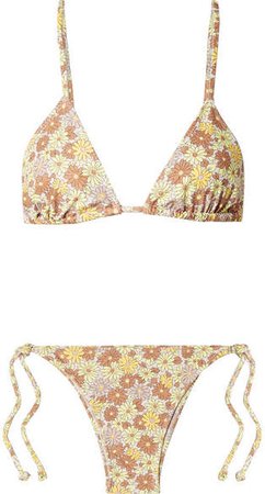 Aira Floral-print Triangle Bikini - Peach