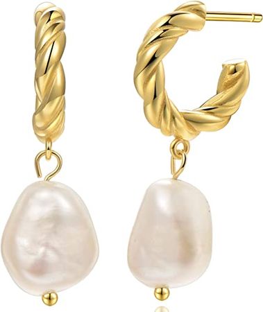 Amazon.com: Baroque Pearl Earrings [18K Gold Plated - .925 Sterling Silver] - Vintage/Art Deco/Gala/Evening Wear/Elegant/Ballroom/Bridal: Clothing, Shoes & Jewelry