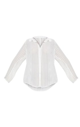 Plus White Striped Chiffon Shirt | Plus Size | PrettyLittleThing