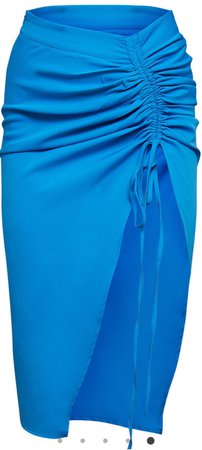 blue ruched midi skirt