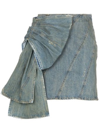 Miu Miu side ruffle bow detail denim mini skirt £760 - Shop Online - Fast Global Shipping, Price