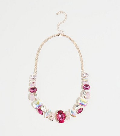 Mid Pink Premium Mixed Gem Necklace | New Look